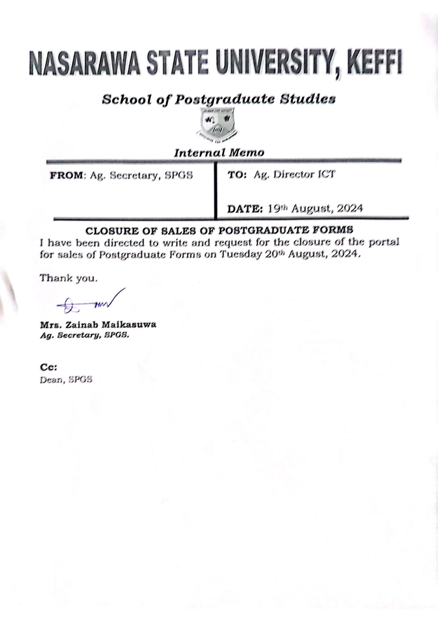 Closure of Sales of Postgraduate Application form for the 2023/2024 ...
