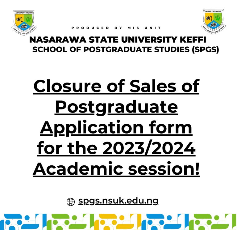 Closure of Sales of Postgraduate Application form for the 2023/2024 academic session