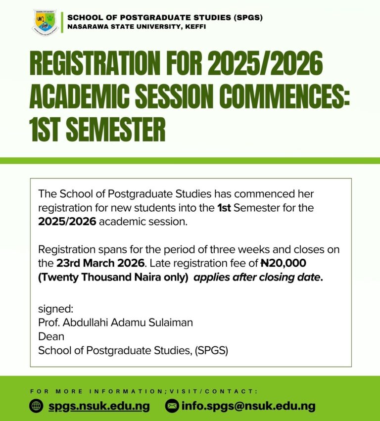 Read more about the article Registration for 2025/2026 Academic Session Commences: 1st semester. Penalty Charges for Late Registration.